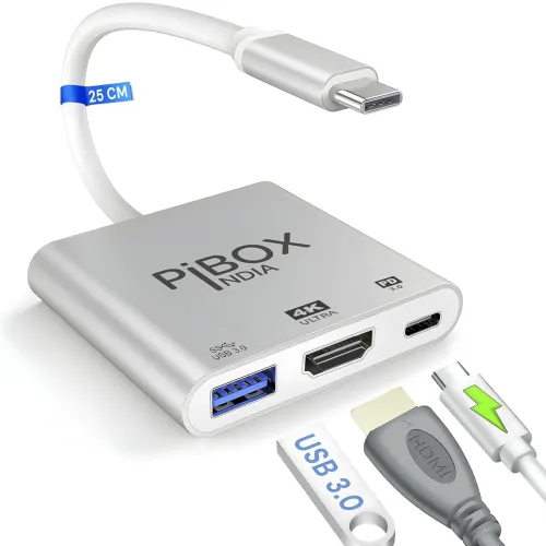 Image of PiBOX USB-C Hub 3-in-1 – HDMI, PD 100W, USB 3.0 (Silver)