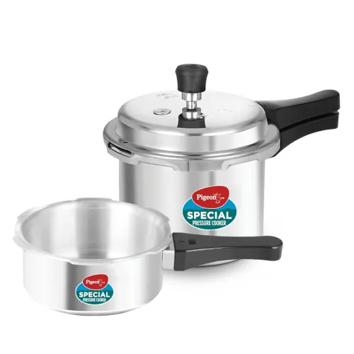 Image of Pigeon 2+3L Aluminium Pressure Cooker Combo, Outer Lid, Silver, 4.5 stars