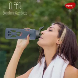 Pigeon 750 ML Clear Glass Water Bottle with Protective Silicone Cover |