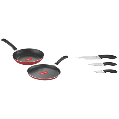 Image of Pigeon Aluminium Nonstick Flat Tawa 250 and Fry Pan 200 Gift Set