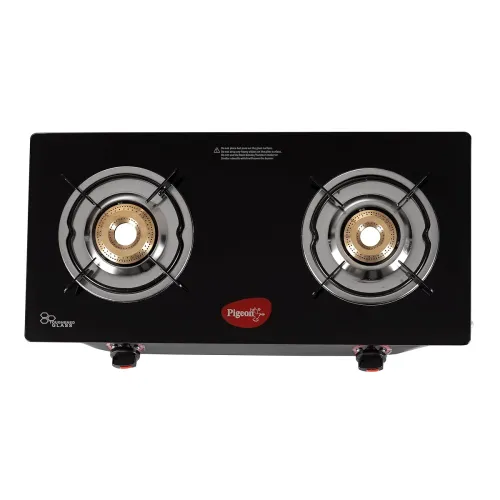Image of Pigeon Aster Gas Stove 2 Burner (High Powered Brass Burner, Glass Top) 