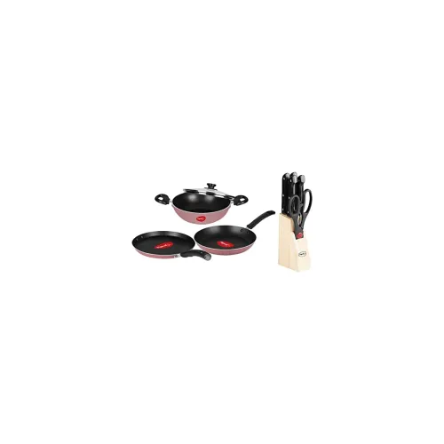 Image of Pigeon Basics Non stick Aluminium Cookware set+ Kitchen Knifes 6 Piece