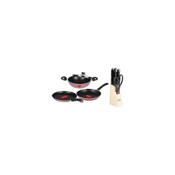Pigeon Basics Non stick Aluminium Cookware set+ Kitchen Knifes 6 Piece