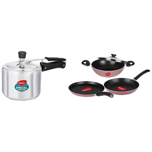 Image of Pigeon Basics Non-Stick Cookware Set with 3L Pressure Cooker (Pink)