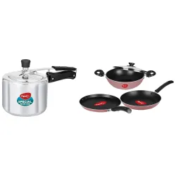 Pigeon Basics Non-Stick Cookware Set with 3L Pressure Cooker (Pink)