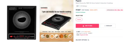 Image of Pigeon Black Favourite 1800 W Auto Switch Induction Cooktop