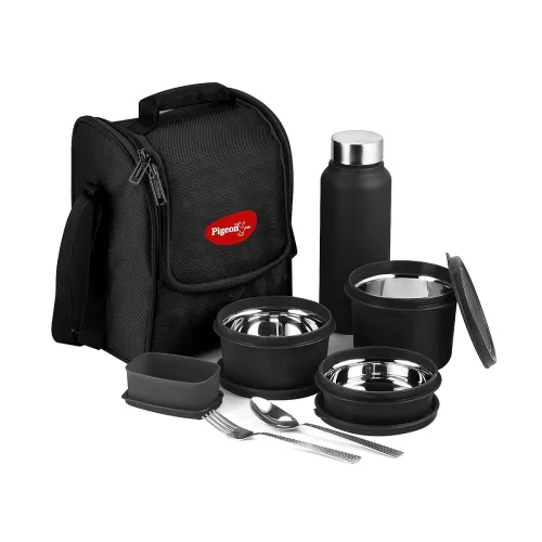 Image of Pigeon by Stovekraft Heat and Treat Lunch Box Pack of 4 Microwave Safe, Leak Proof| 600ml,400ml,250ml,100ml | 750ml Blac