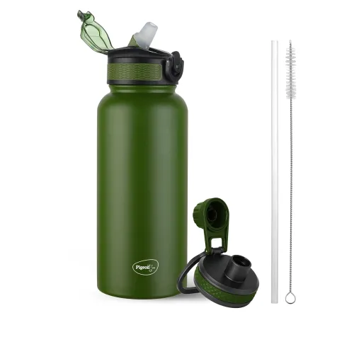 Image of Pigeon by Stovekraft Rush Thermos Stainless Steel Sipper Flask 975ml with Straw,Cleaner and Additional Screw Cap| 24 Hou