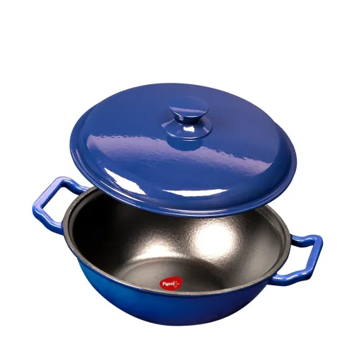Image of Pigeon by Stovekraft Cast Iron Kadai 26 cm with Lid | Enamel Coated | Mirror Finish | Blue