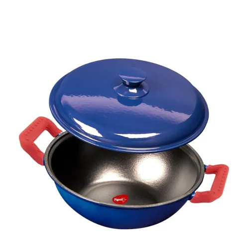 Image of Pigeon By Stovekraft Cast Iron Kadai with Cast Iron Lid | Medium, 20 Cm | Enamel Coated | Luxurious Mirror Finish | Toxi