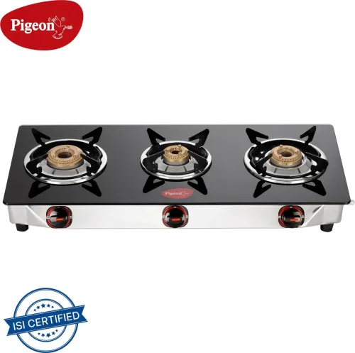 Image of Pigeon Popular Cooktop Glass Manual Gas Stove 3Burners