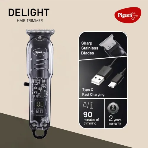 Image of Pigeon Delight Battery Powered Beard Trimmer for Men| Stainless Steel Blade| USB C type Charging| 1.5Hr runtime| 2 HR ch