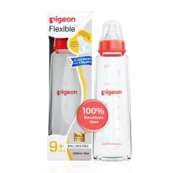 Pigeon Flexible Glass Feeding Bottle 240ml (Red, 9+ Months)