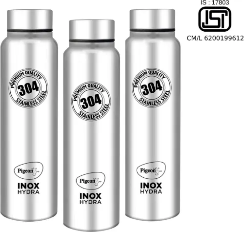 Image of Pigeon Hydra Plus 900 ml Bottle  (Pack of 3, Silver, Steel)