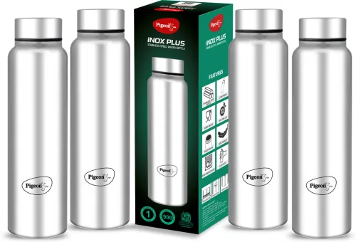 Image of Pigeon Inox Plus 900 ml Steel Bottle (Pack of 4, Silver)