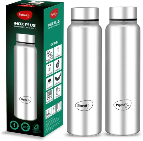 Image of Pigeon Inox Plus 900 ml Steel Bottle (Pack of 2, Silver)