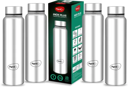 Image of Pigeon Inox Plus 900 ml Steel Bottle (Pack of 4, Silver)