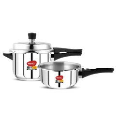 Pigeon Inox Steel Cooker Combo 3.5L+5L, ISI Certified, Gas, Silver