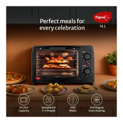 Pigeon Oven Toaster Grill 14 Liters OTG| 900 Watts| Toast, Grill, Bake & Roast | Heat Resistant Tempered Glass| Black