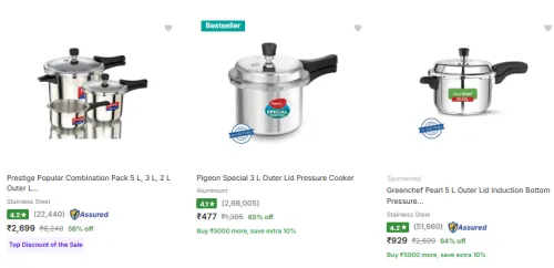 Image of Pigeon Pressure Cooker Minimum 50% Discount