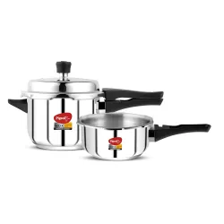Pigeon by Stovekraft Stainless Steel Pressure Cooker Combo with Induction Base, Outer Lid 2 Liter and 3 Liter - 12710 (S