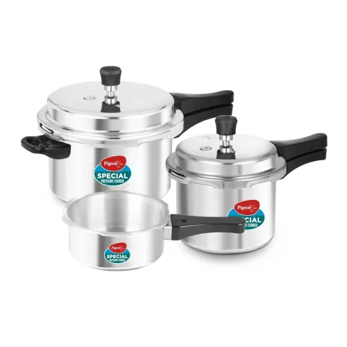Image of Pigeon by Stovekraft Aluminium Outer Lid Pressure Cooker Combo 2 litre, 3 litre, and 5 litre, Induction Base - 12685 (Si