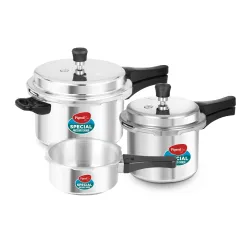 Pigeon by Stovekraft Aluminium Outer Lid Pressure Cooker Combo 2 litre, 3 litre, and 5 litre, Induction Base - 12685 (Si