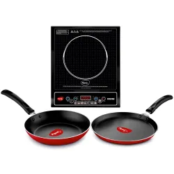 Pigeon by Stovekraft Cruise 1800 W Induction Cooktop (Push Botton, Black) with IB Fry Pan 240mm & IB Tawa 250mm | 1 Yr W