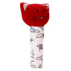 Pikipo Kitty Face Rattle Soft Toy with Squeeze Handle for Squeaky Sound (Red)