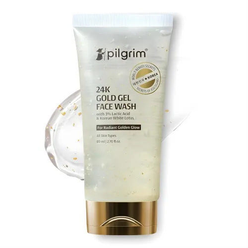 Image of Pilgrim 24k Gold Gel Facewash with Korean White Lotus & Lactic Acid 80ml | Face wash for glowing skin | Reduce dark spot
