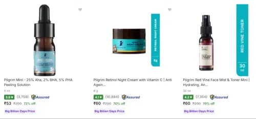 Image of Pilgrim Beauty Products starting at ₹53