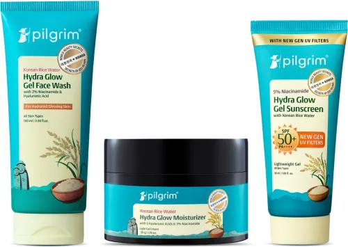 Image of Pilgrim Korean Rice Water Facewash+Moisturizer & Gel Sunscreen Combo