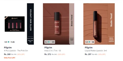 Image of Pilgrim Lipsticks upto 65% Discount