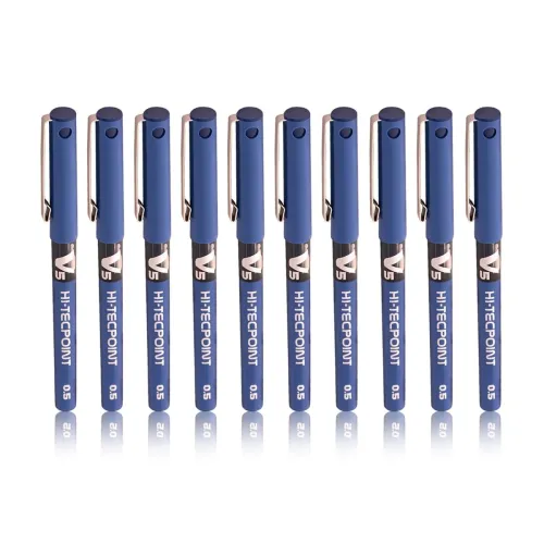 Image of Pilot Hi-Tecpoint V5 0.5mm Extra Fine Point Pure Liquid Ink Roller Ball Pen | Blue Ink, Pack Of 10