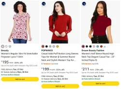 PINACOLADA Maroon Women Round Neck Quarter Sleeve T-Shirt at minimum 70%