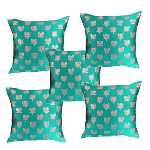 Image of Pink Parrot- Art Silk Multi Colour-Cushion Cover with Zipper 12x12 inch-Set of 5 pcs
