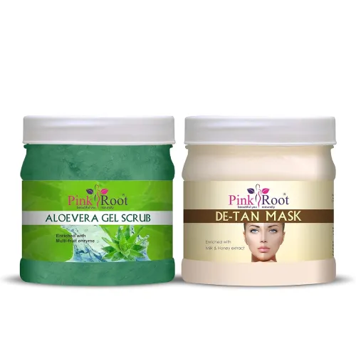 Image of Pink Root Aloe Vera Gel Scrub 500gm with De-Tan Mask 500gm