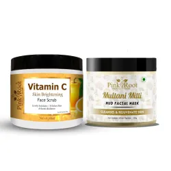Pink Root Vitamin C Scrub with Multani Mitti Facial Mask 100gm each, Combo Pack