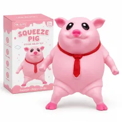 Pink Squishy Pig Stress Relief Toy, Squeeze & Stretch Funny Fidget Animal, Soft Rubber Sensory Decompression Desk Toy for Adults, Teens & Kids, Office, Study, Travel and Gifting