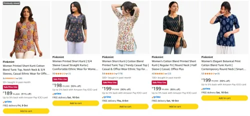 Image of Pinkmint Kurti for Women at minimum 90% Discount