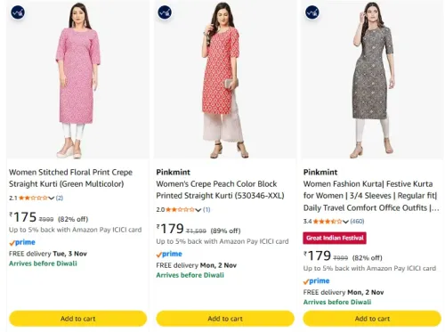 Image of Pinkmint Stylish Women's Crepe Peach Color Block Printed Straight Kurti