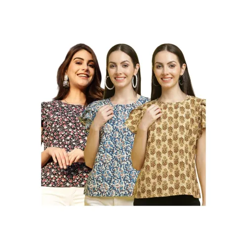 Image of Pinkmint Women's Printed Combo Tops ll Regular Fit Ruffle Trim Petal Sleeve ll Fancy Girls Top (Pack of 3)