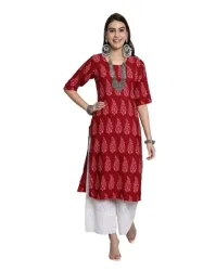 Pinkmint Womens Elegant Printed Crepe Straight Kurti