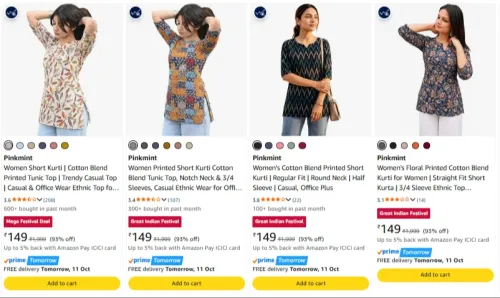 Image of Pinkmint Women's Kurtis starting ₹149 