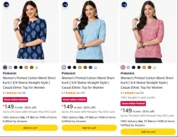Pinkmint Women’s Printed Cotton Blend Short Kurti | 3/4 Sleeve Straight Style