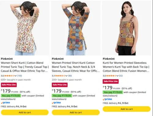 Image of PinkmintKurtiforWomen at minimum 91% Discount