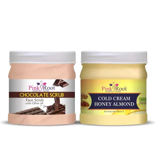 Image of Pink Root Chocolate Scrub & Honey Almond Cold Cream Combo (2x500ml)