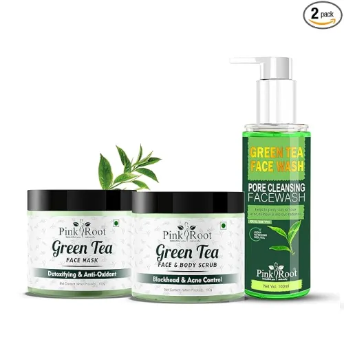 Image of Pink Root Green Tea Facewash, Mask & Scrub Combo, 100gm each