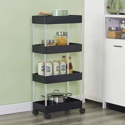 Pinkwhale 4-Compartment Plastic and Stainless Steel Storage Trolley