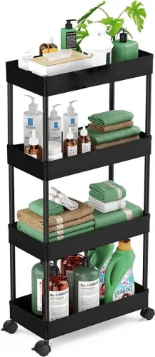 Image of Pinkwhale 4 Compartments Plastic Storage Trolly  (Black)